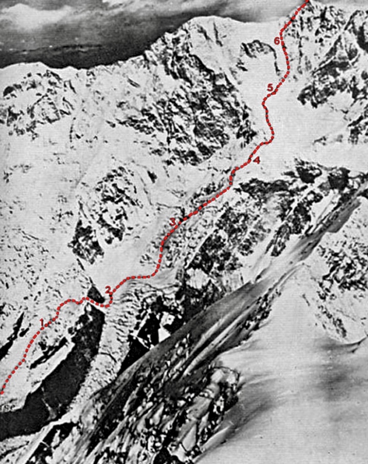 The 1955 first ascent's route.