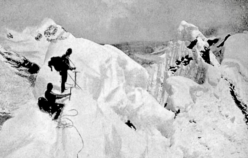 Porters on the Northeast Spur between Camps 7 and 8, during the 1929 German expedition.