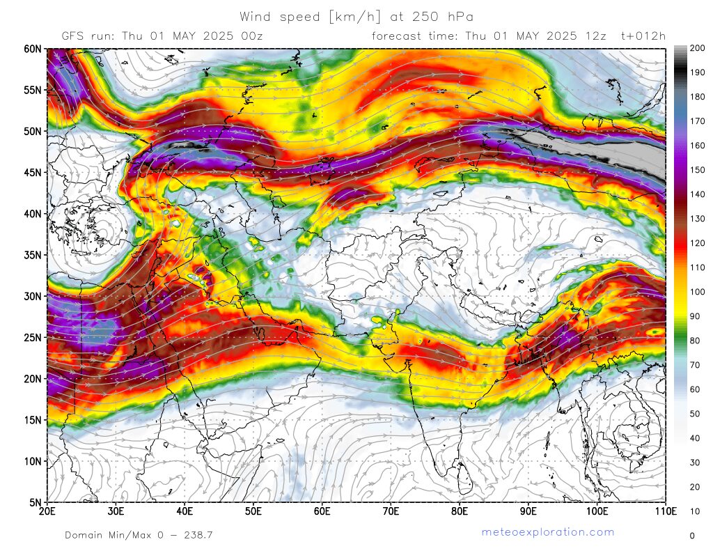 Weather chart of jet stream