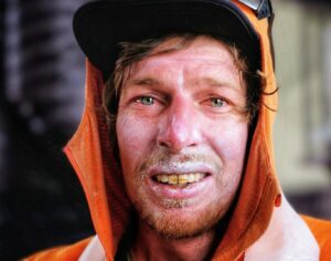 Close shot of Matthew Scholes of Anustralia after bagging a no O2 summit on Makalu.