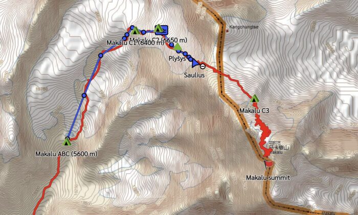 InReach interface showing the location of Saulius Damulevicius on Makalu.
