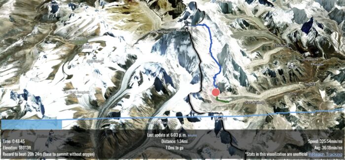3D map of Everest region with Andrews' track marked. 