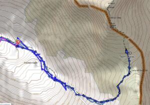 track marked in blue on a map of Everest region.