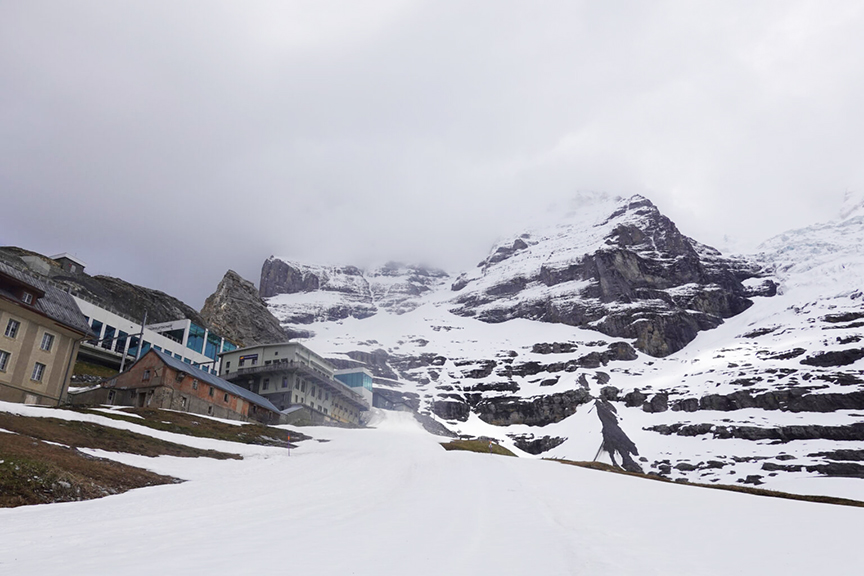 mountain train station in bad weather