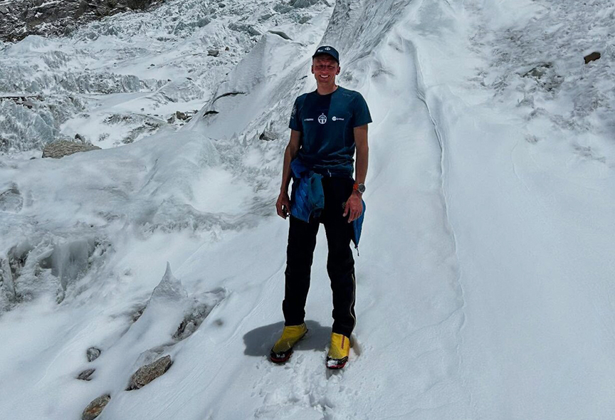 man on a snowy slope