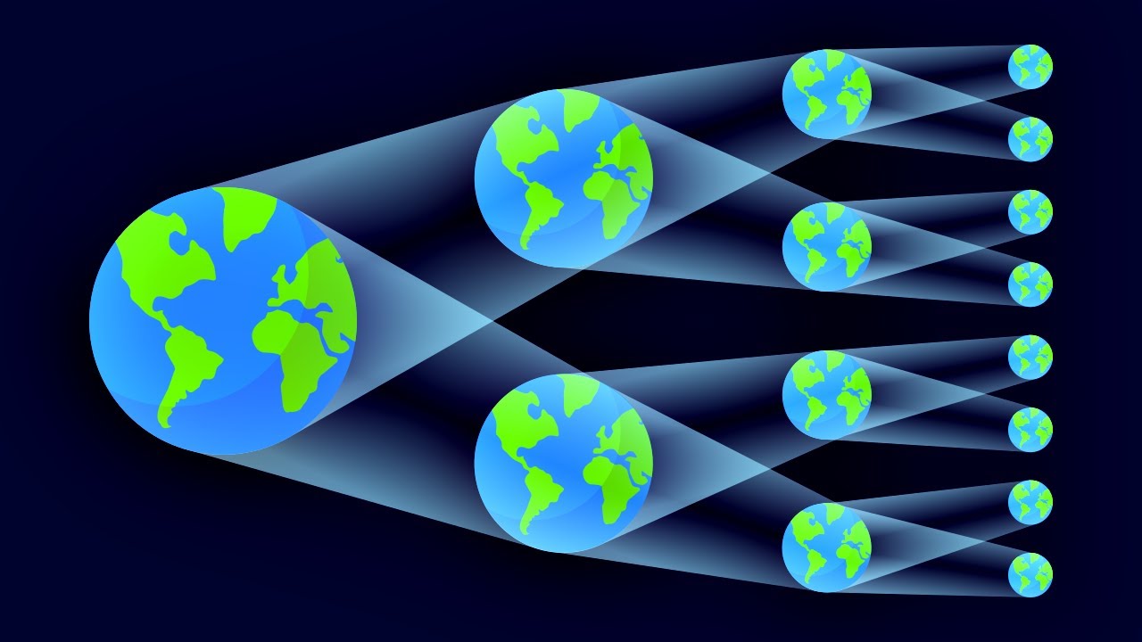 A series of branching Earths.