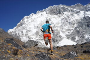 A file image of Tyler Andrews training last fall, with the south face of Lhotse in front of him.
