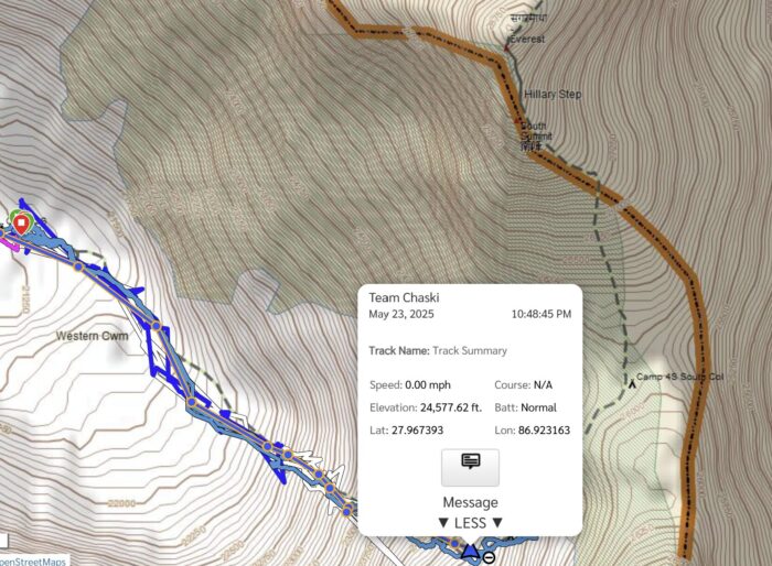 Tyler Andrews' location on a map of Everest.