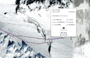 Tyler Andrews' tracker, showing the altitude and time he turned around on Everest.