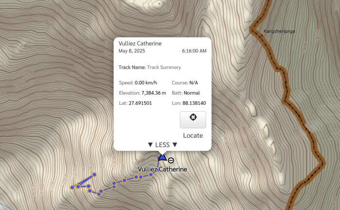 Tracker showing location of Kangchenjunga climer Catherine Vulliez