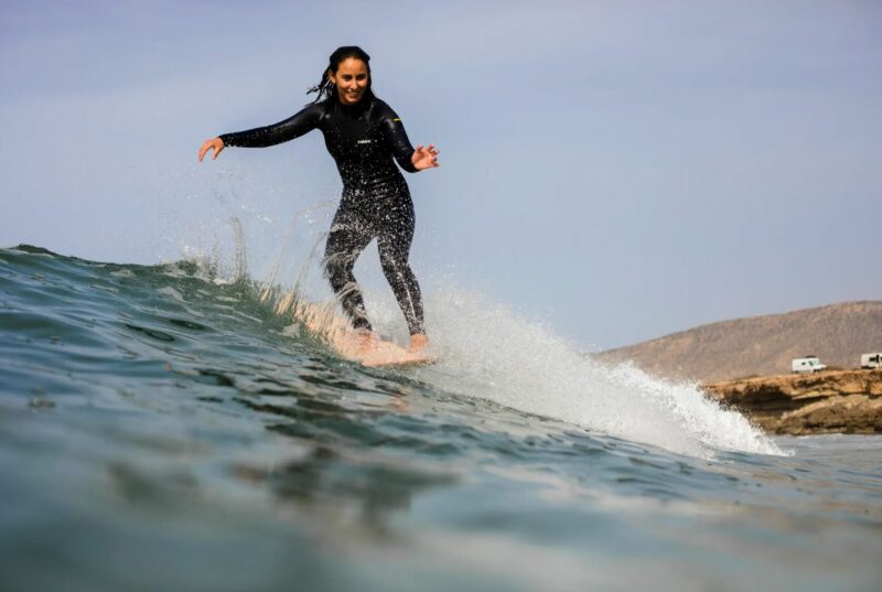 Maryam El Gardoum surfing.