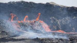 volcanic plumes of lava spewing