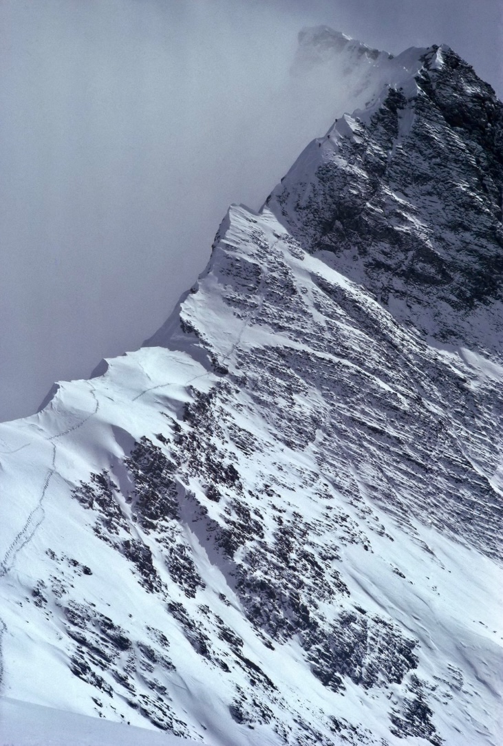 Joe Tasker, Peter Boardman and Dick Renshaw on the Firts Pinnacle during the 1982 Everest expedition. 