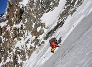 Daniele Nardi climbs hard winter ice during a 2013 attempt on the Mummery Rib.