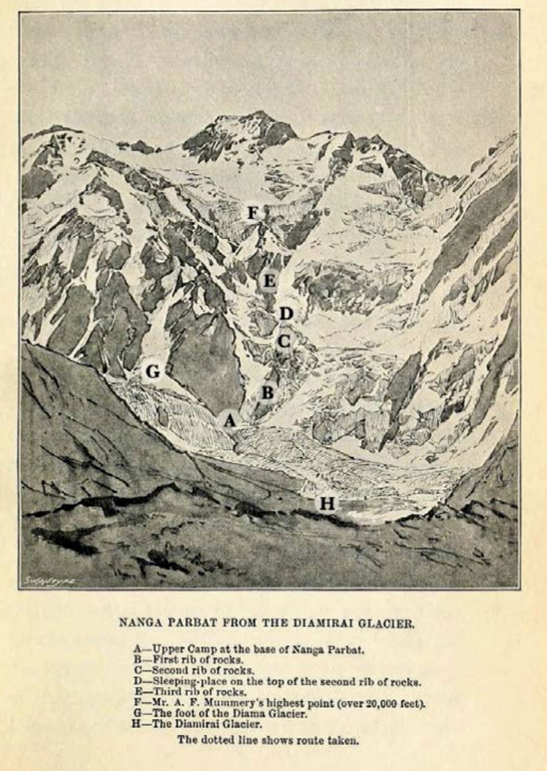The 1895 attempt on the Mummery Rib.