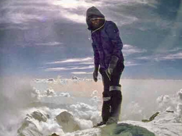 Reinhold Messner alone, on the summit of Nanga Parbat in 1978.