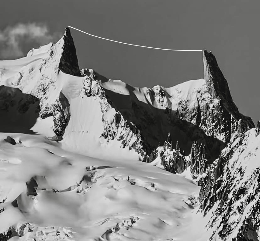 The highline connection between Mont Mallet and Dent du Geant.