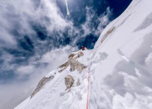 A photo taken on the third day of the ascent on Spantik's East Ridge.