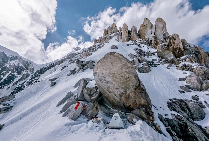 Bivy protected by a huge rock.