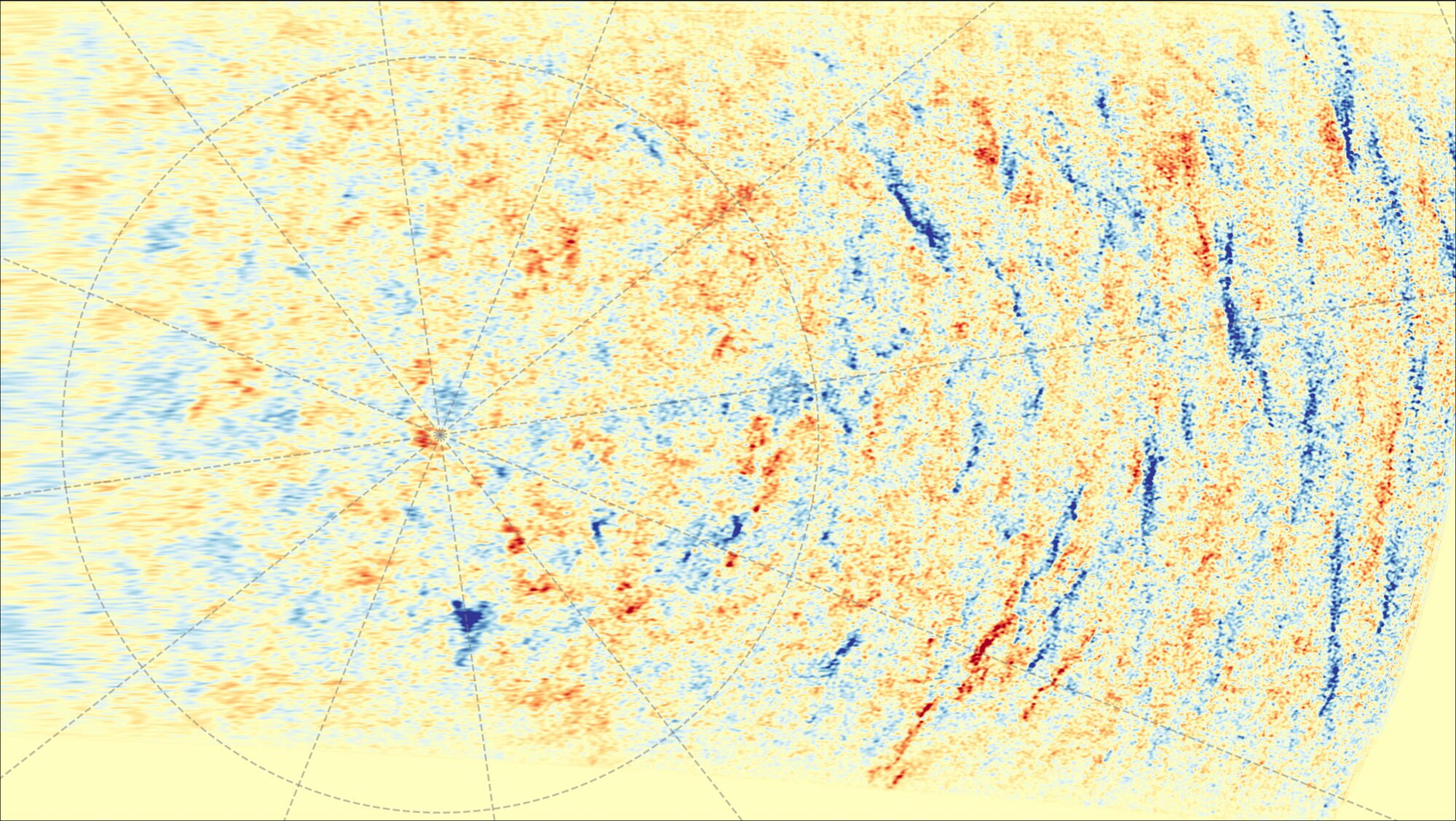 A map of the pole with blue and red patches