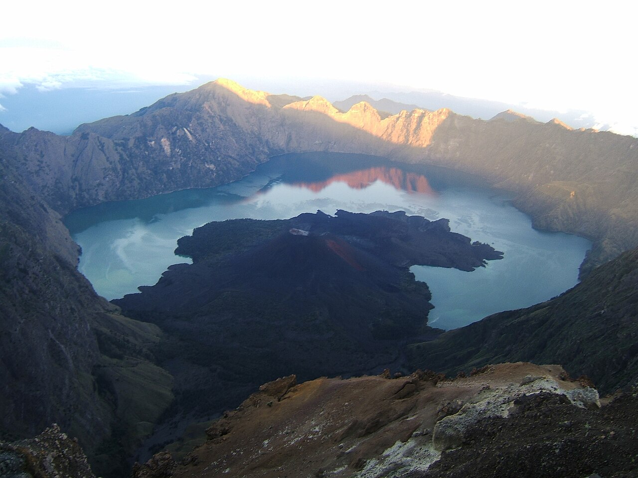 A volcanic crater lake