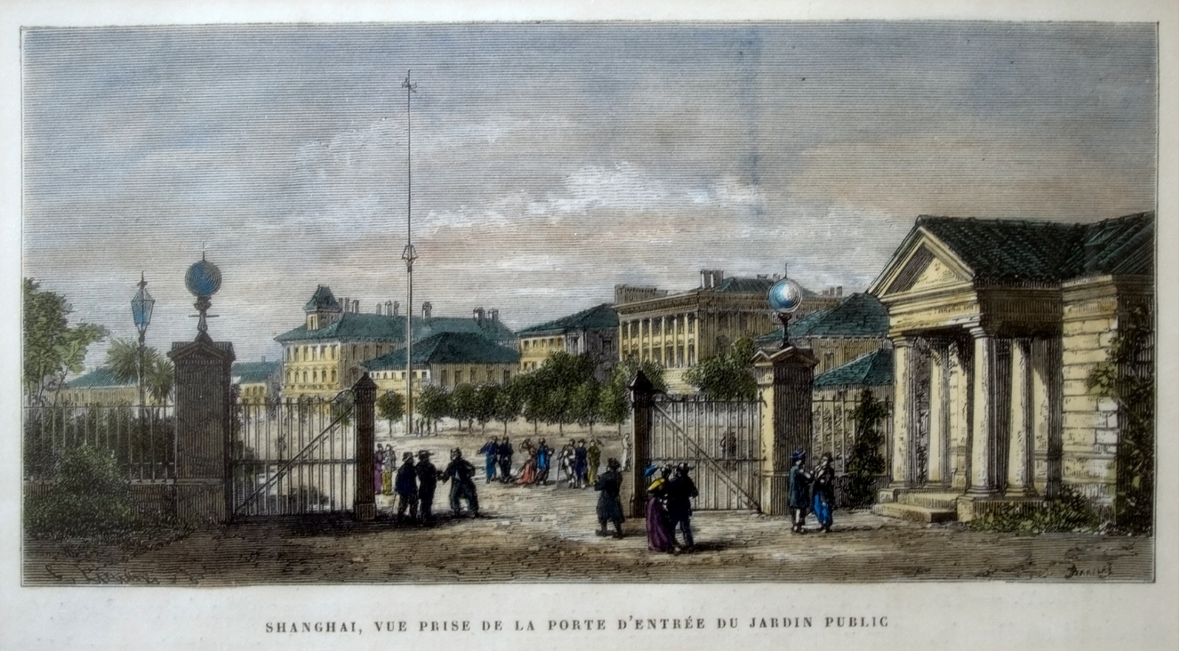 Illustration of a public garden in Shanghai, circa 1840