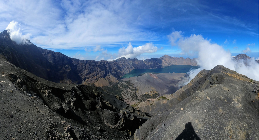 A volcanic caldera with crater lake