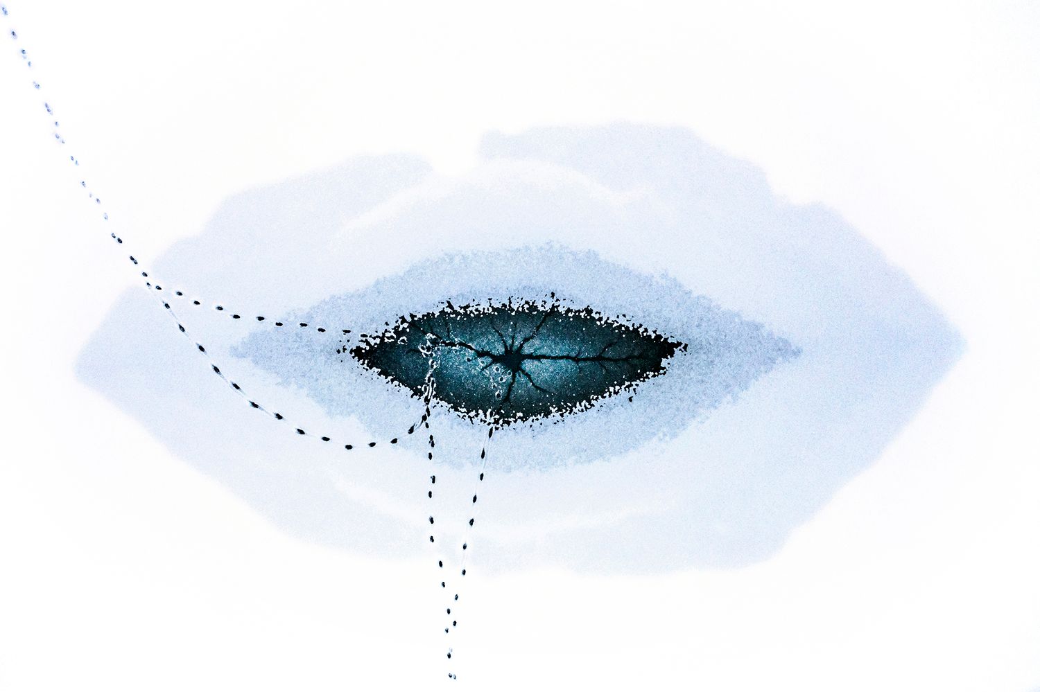 An eye-shaped hole in the ice.