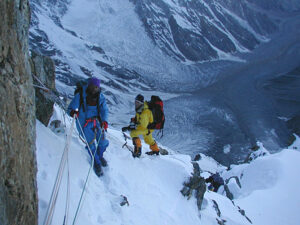 Climbers on a mixed setion of Nanga Parbat in 2001