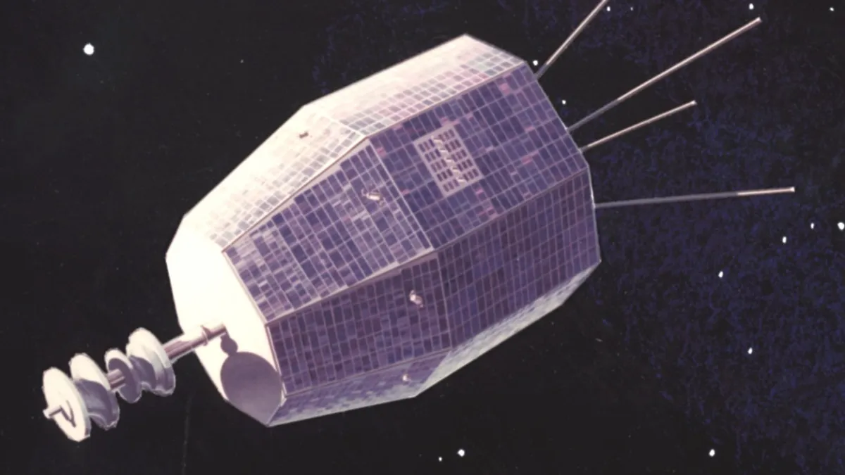 A drawing of a satellite.