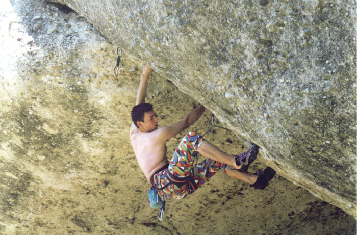 Vagelis Batsios climbing Crazy Dancing, Doupiani, Meteora.