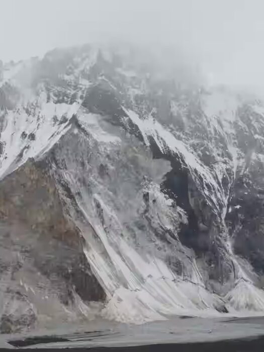 Broad Peak's flank in rainy weather.