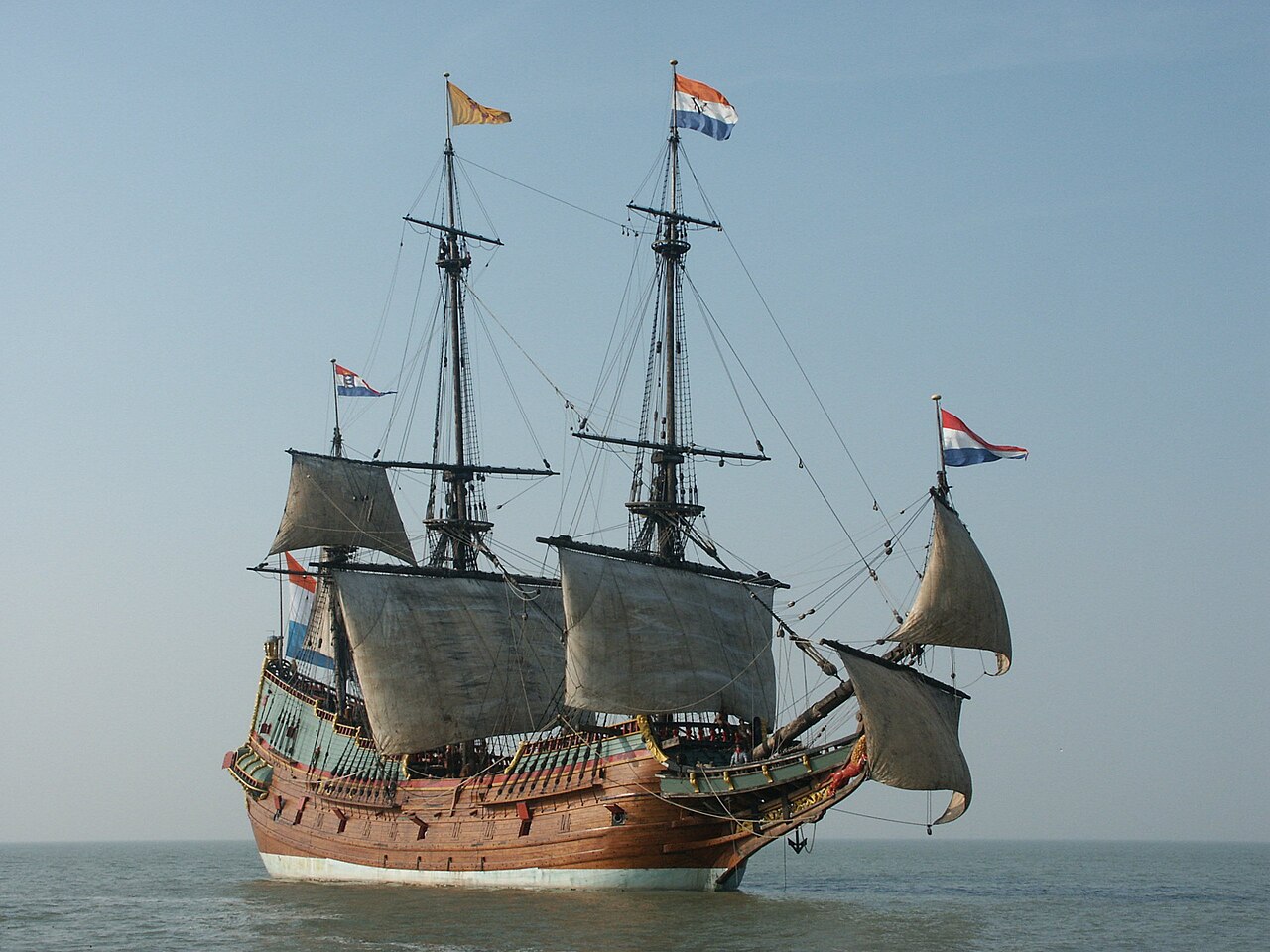 A sailing ship at sea