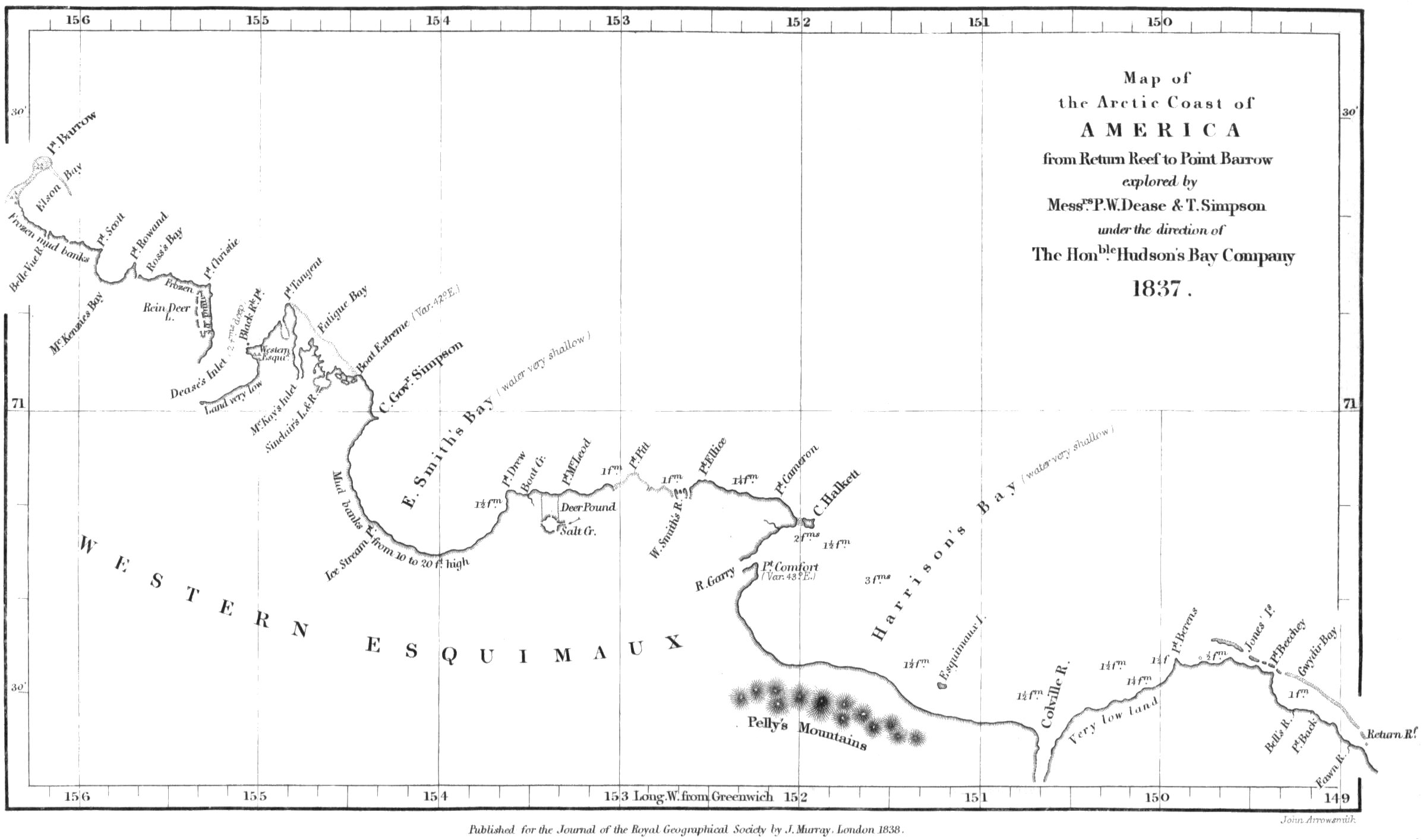 Map of part of the Canadian Arctic traveled by Thomas Simpson and Peter Dease