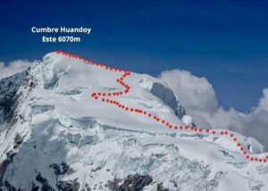 The new route on the Northeast Face of Huandoy East.