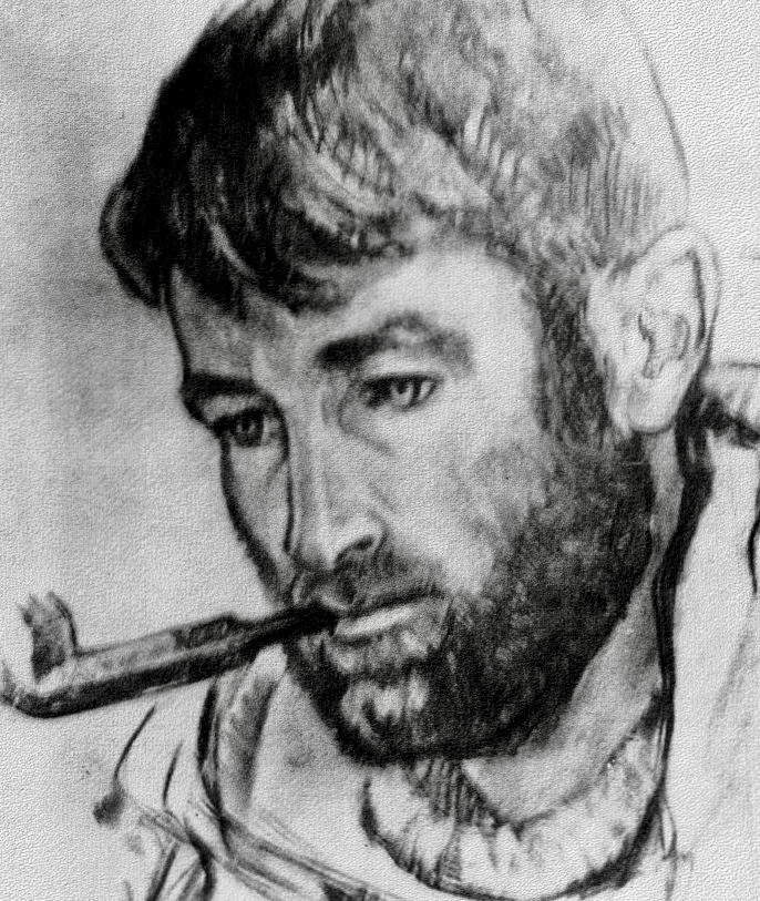 Pat Baird, ca. 1953. Artist unknown. Photo of original charcoal drawing.