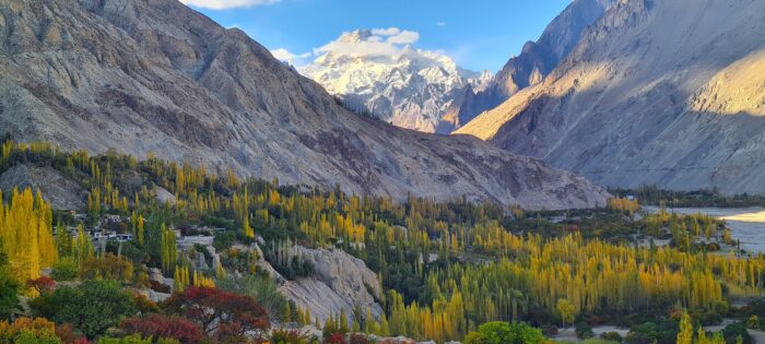 A fertile river valley surrounded by mountains.