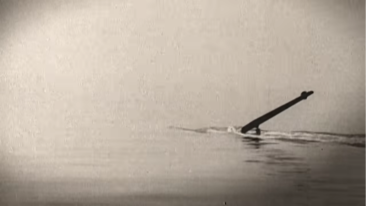 A metal flap sticking out of the water