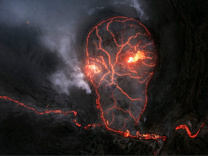 Flows of magma that seem to form a skull.