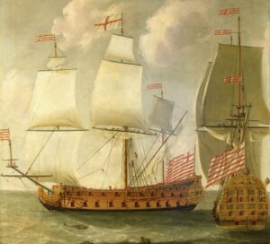 A painting of a ship from two angles