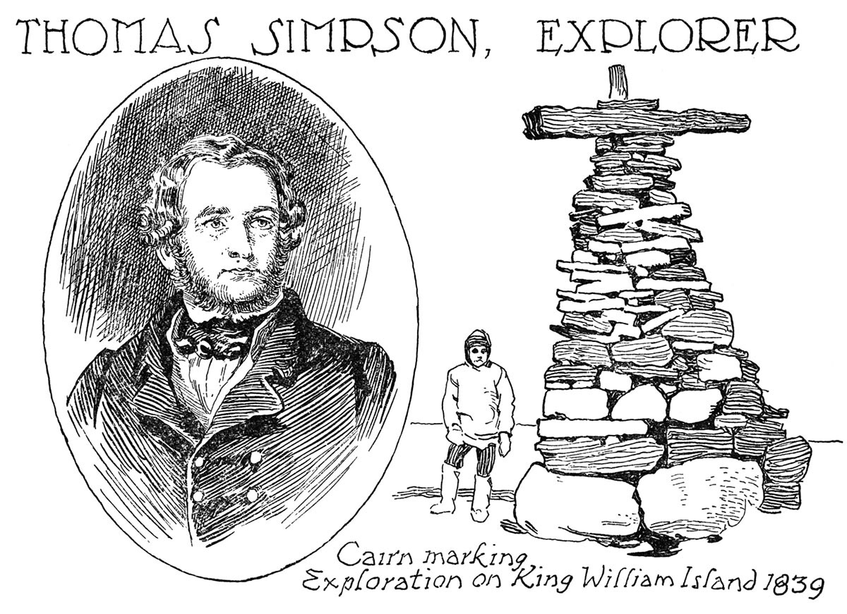 Illustration of Simpson and his cairn