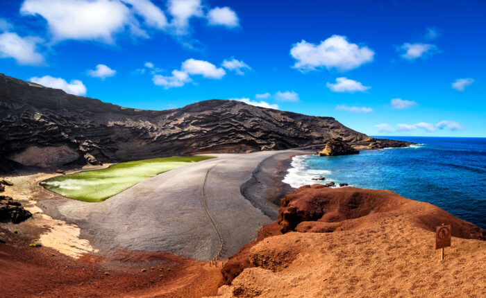 green lake and ocean in Lanzarote