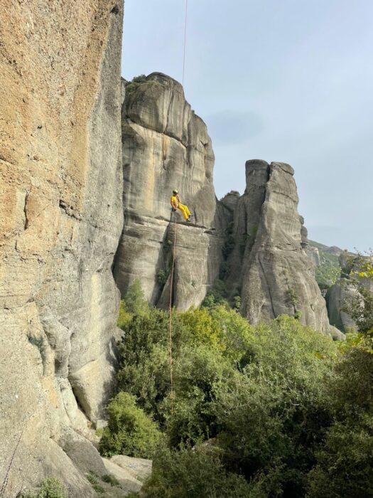 Rappelling down from Meteora's towers.