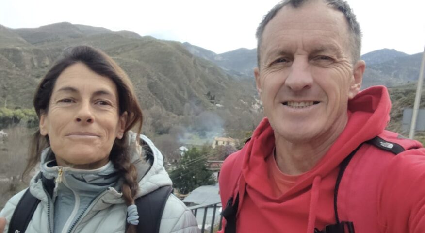 Close shot of Maria Cardell and Denis Urubko in casualwear at some outdoor spot in Skardu.