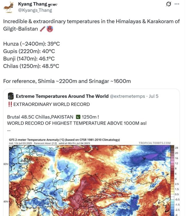 X post about record temperaturs in Pakistan