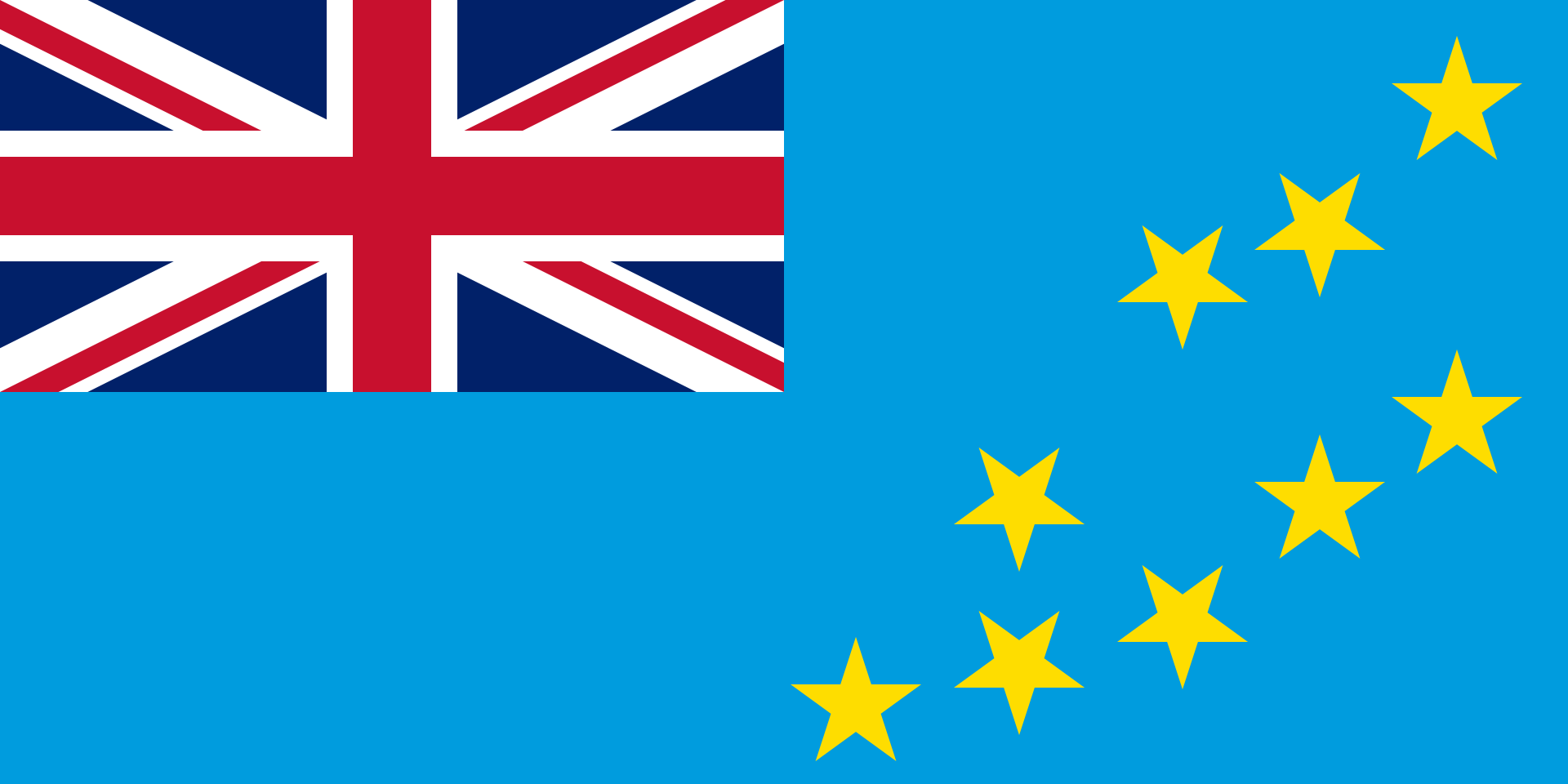 A flag with a union jack and nine stars on a blue field