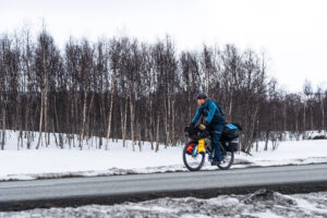 cyclist on wintry road