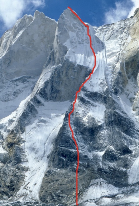 Valery Babanov's route on Meru in 2001.