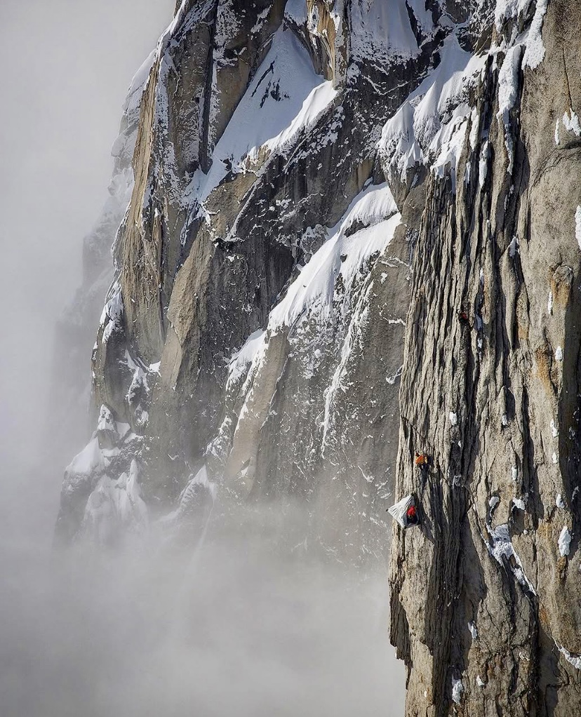 Climbing on the impressive Shark's Fin route.