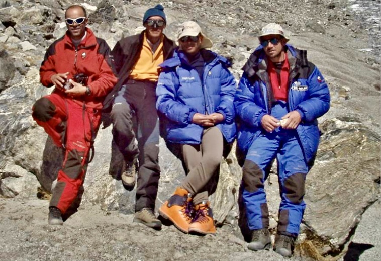 Shisha Pangma, 2004. From left to right: Radek Jaros, Martin Minarik, Zdenek Hruby, and Petr Masek.